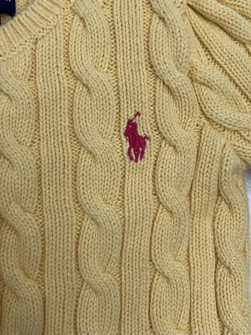 Ralph Lauren Yellow Cable Knit Peplum Cardigan with Pony